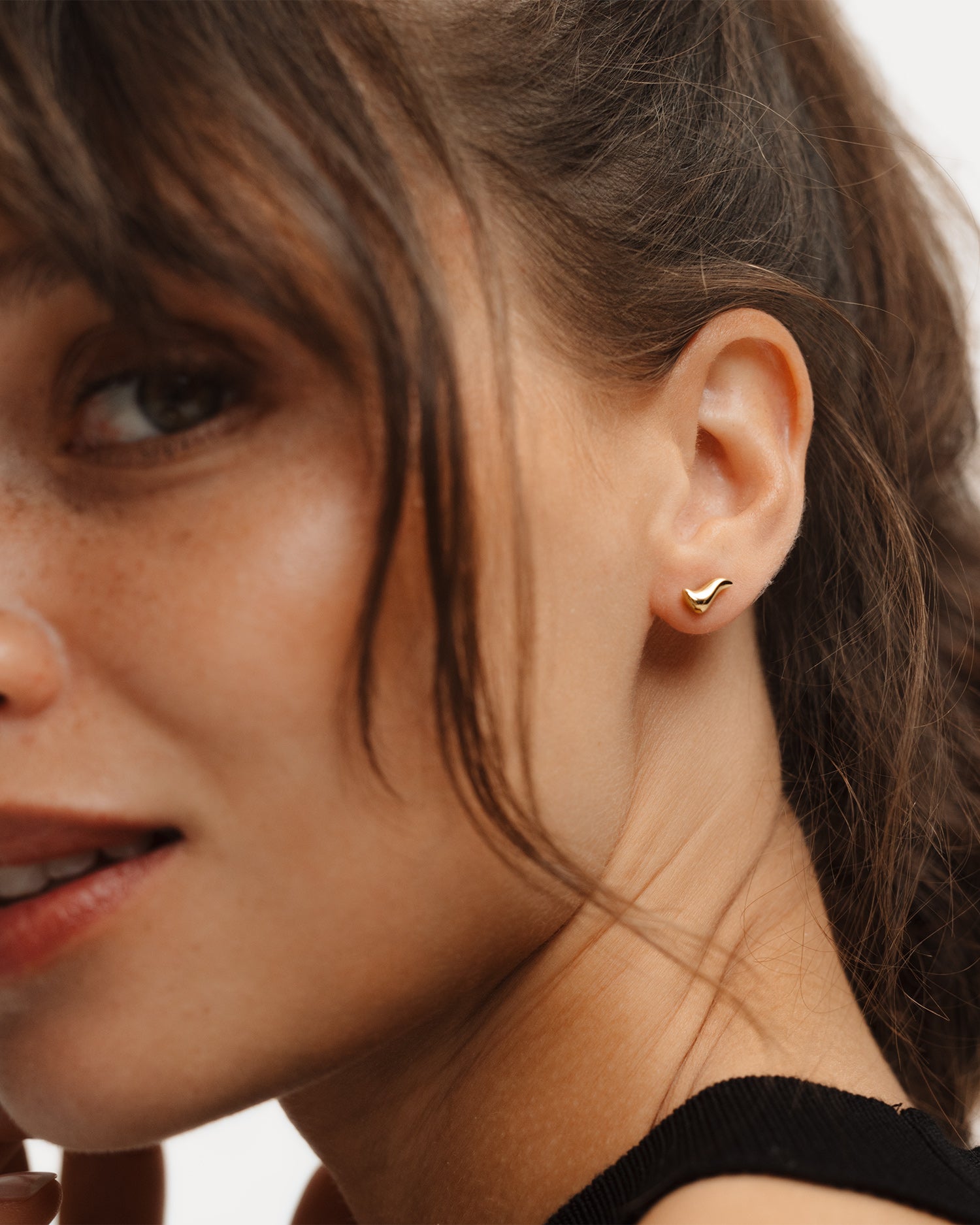 Poise Flow Stud Earrings, recycled 18k Gold Vermeil, shown on model - NATALIE GRASSI