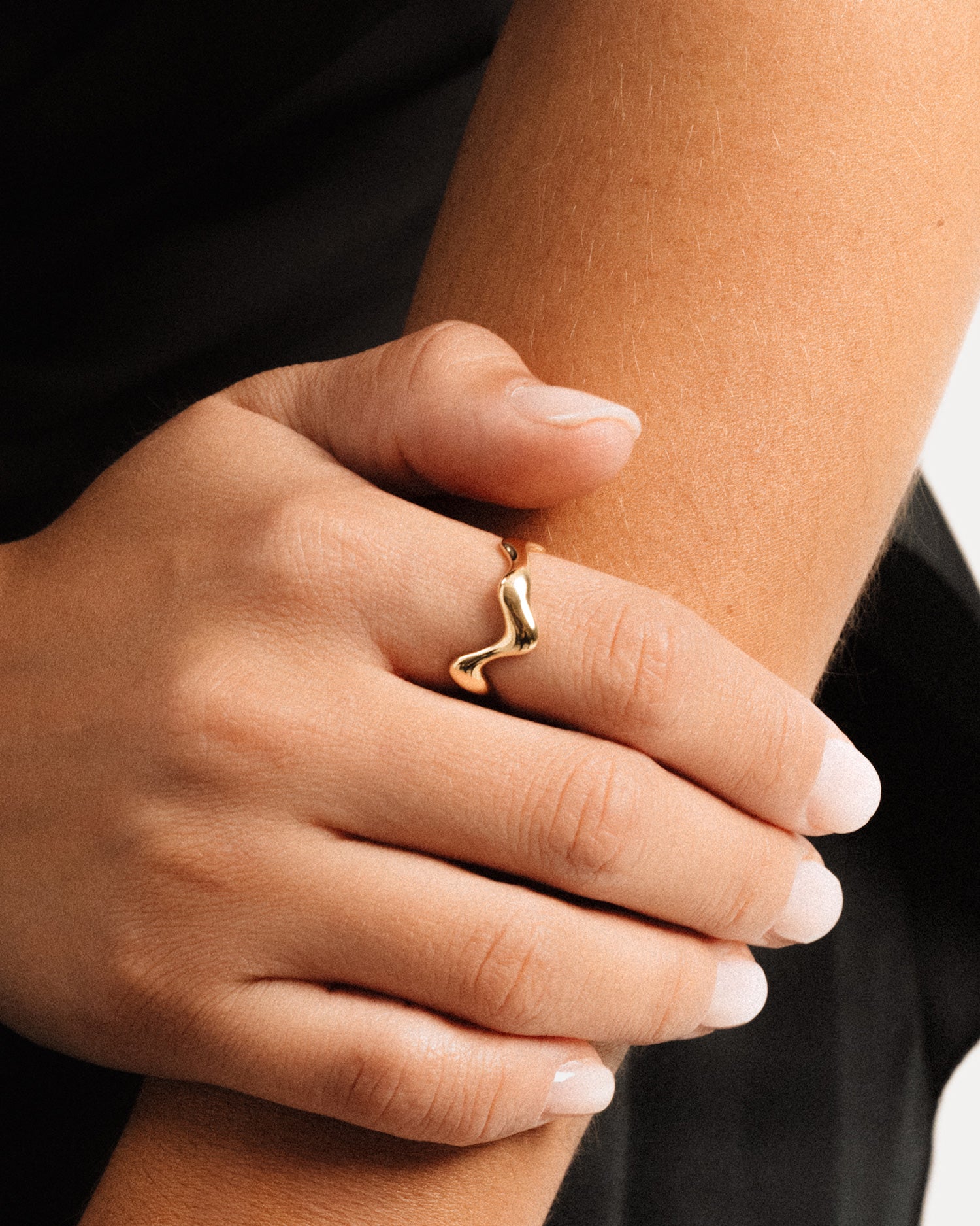 Poise Wave Ring, recycled 18k Gold Vermeil, styled with mixed metal jewelry - NATALIE GRASSI