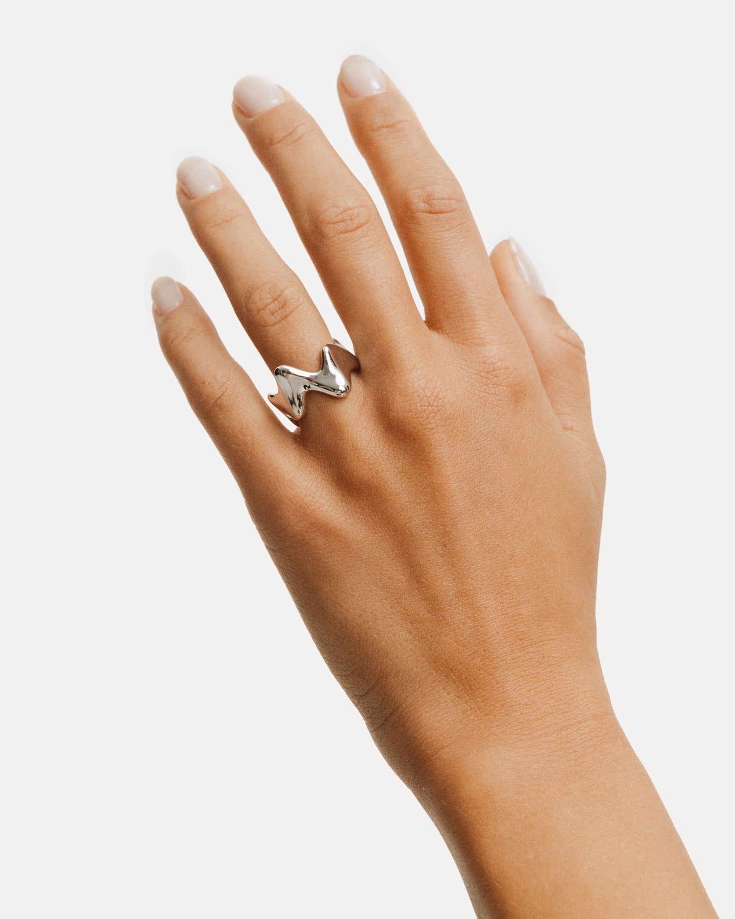 Poise Bold Wide Ring Sterling silver shown on hand - NATALIE GRASSI