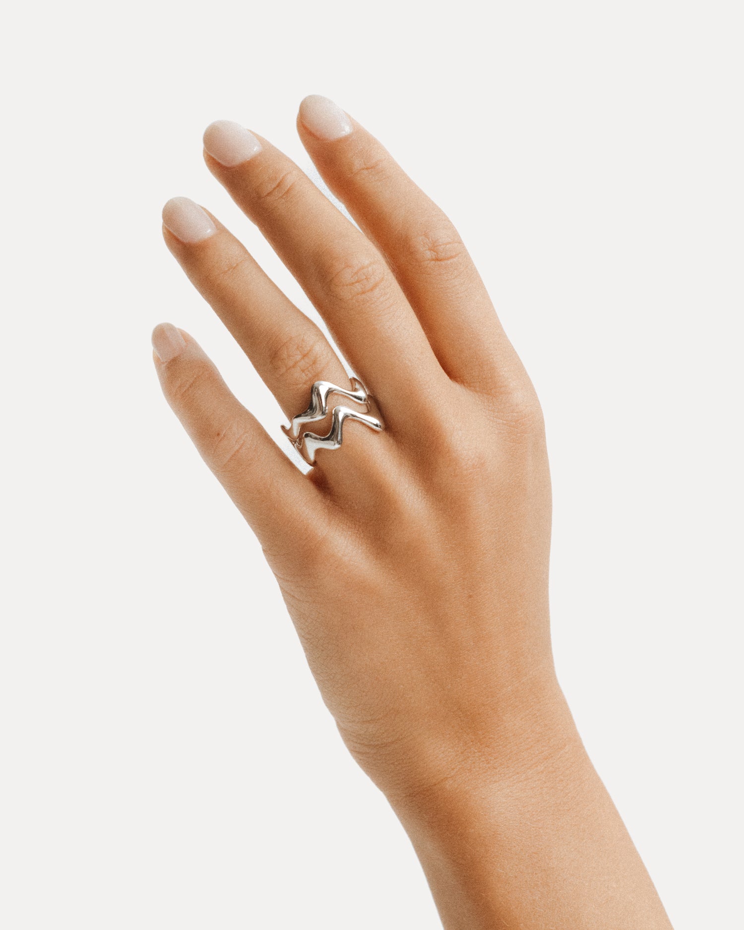 Poise Double Pre-Stacked Ring, recycled Sterling Silver, shown on hand - NATALIE GRASSI